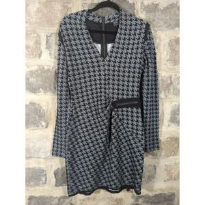 P. Luca Milano Dress Woman's Large Gray‎ Black Houndstooth Mini Fitted Preppy